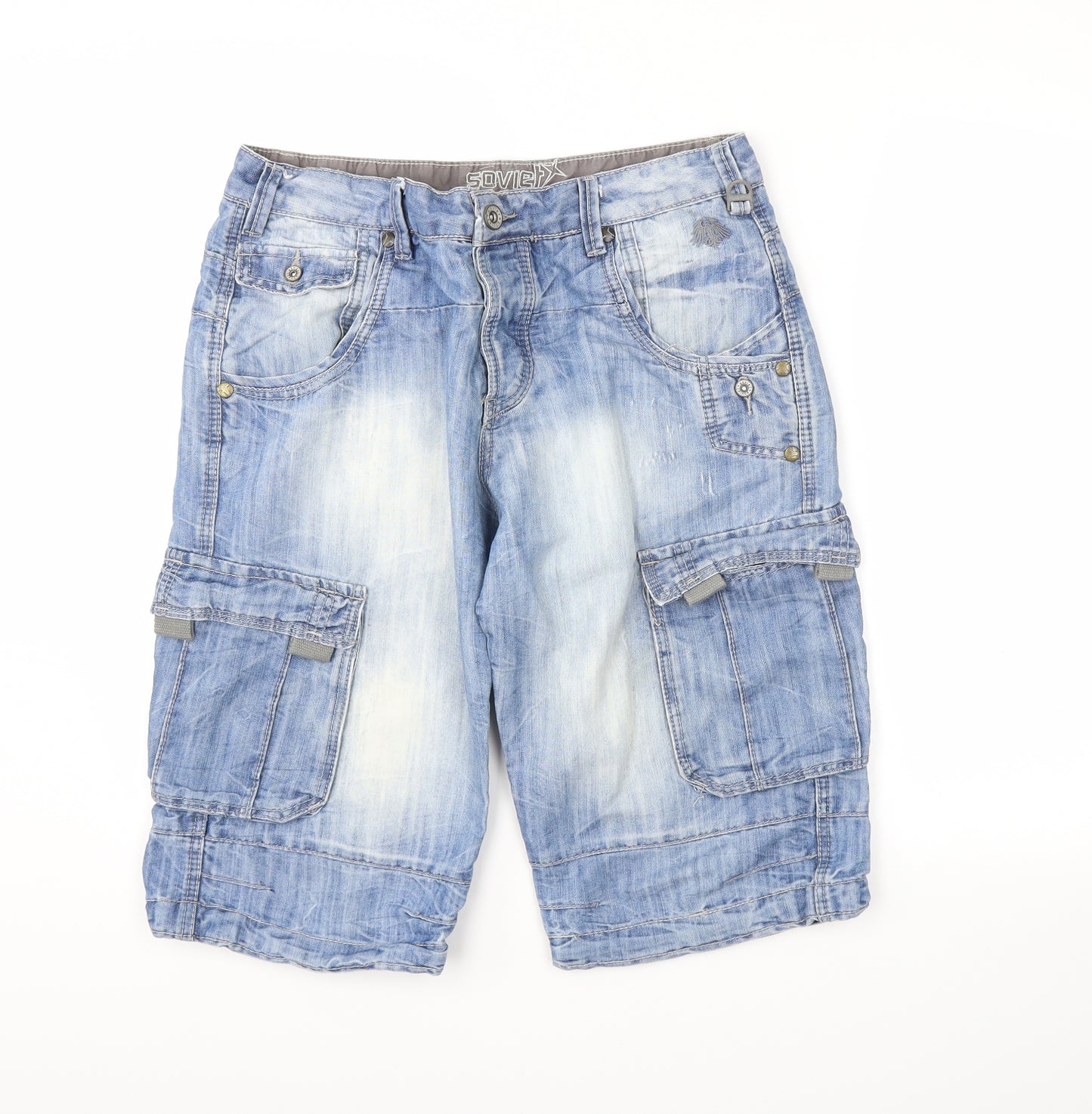 Soviet Mens Blue  Denim Cargo Shorts Size L