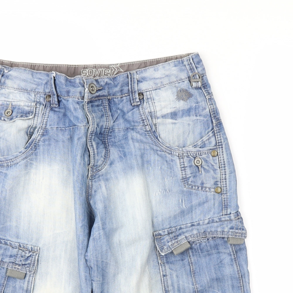 Soviet Mens Blue  Denim Cargo Shorts Size L