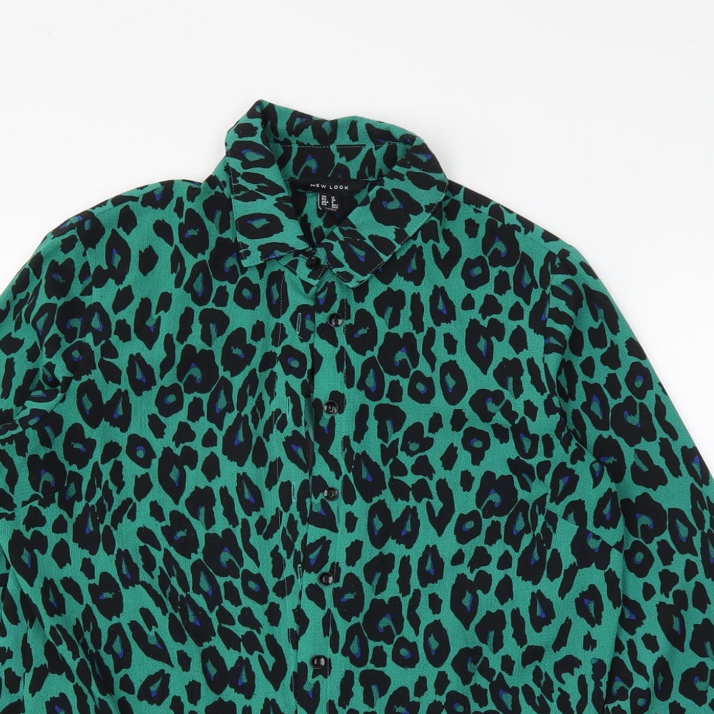 newlook Womens Green Animal Print  Basic Button-Up Size 10