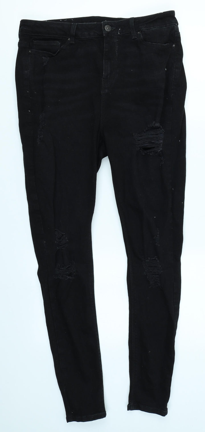 V Womens Black Denim Skinny Jeans Size 14 L28 in