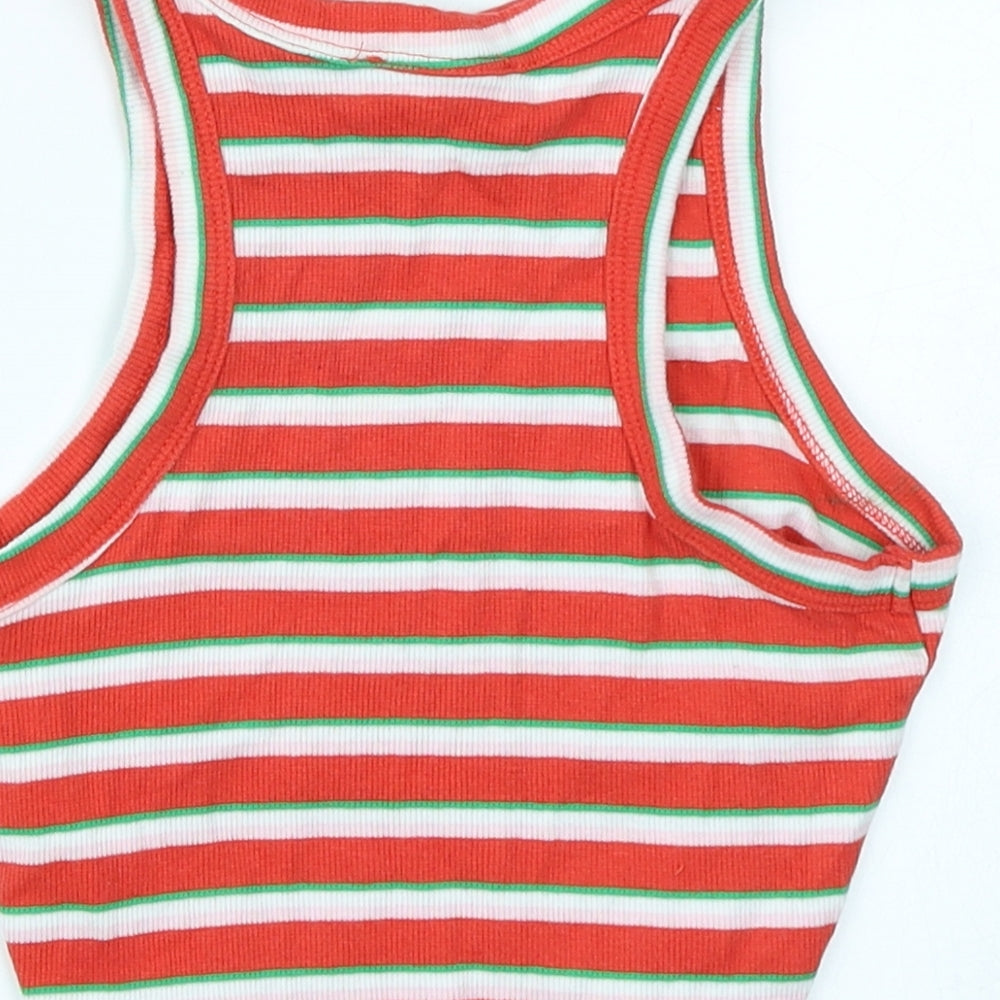 Primark Womens Red Striped  Cropped T-Shirt Size S