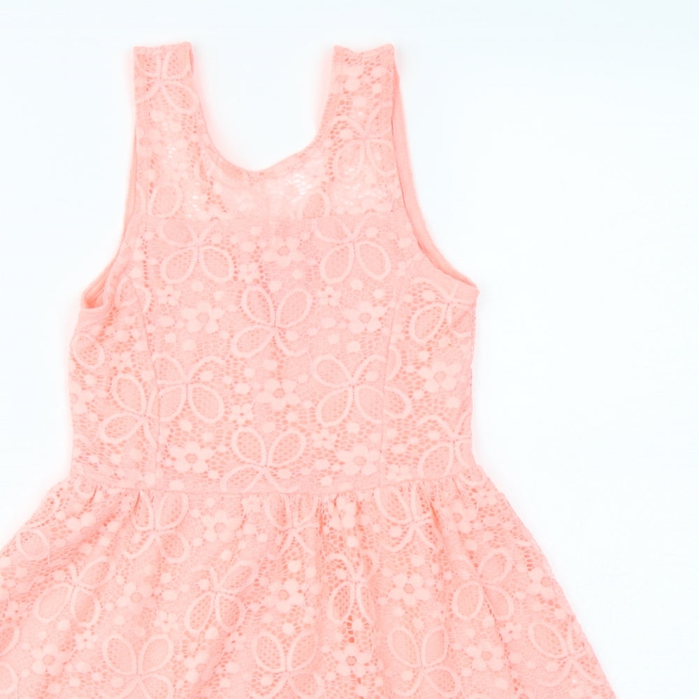 TU Girls Orange   Skater Dress  Size 7 Years
