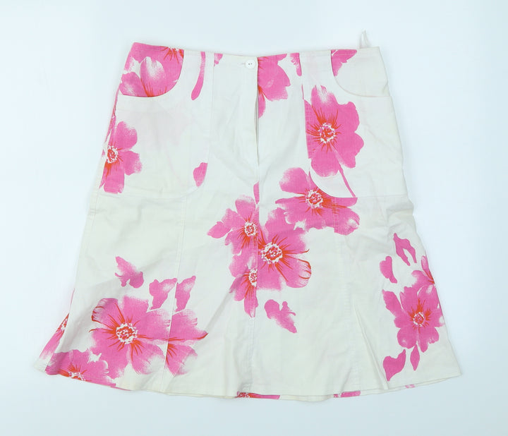 Andante Womens White Floral Flare Skirt Size 12