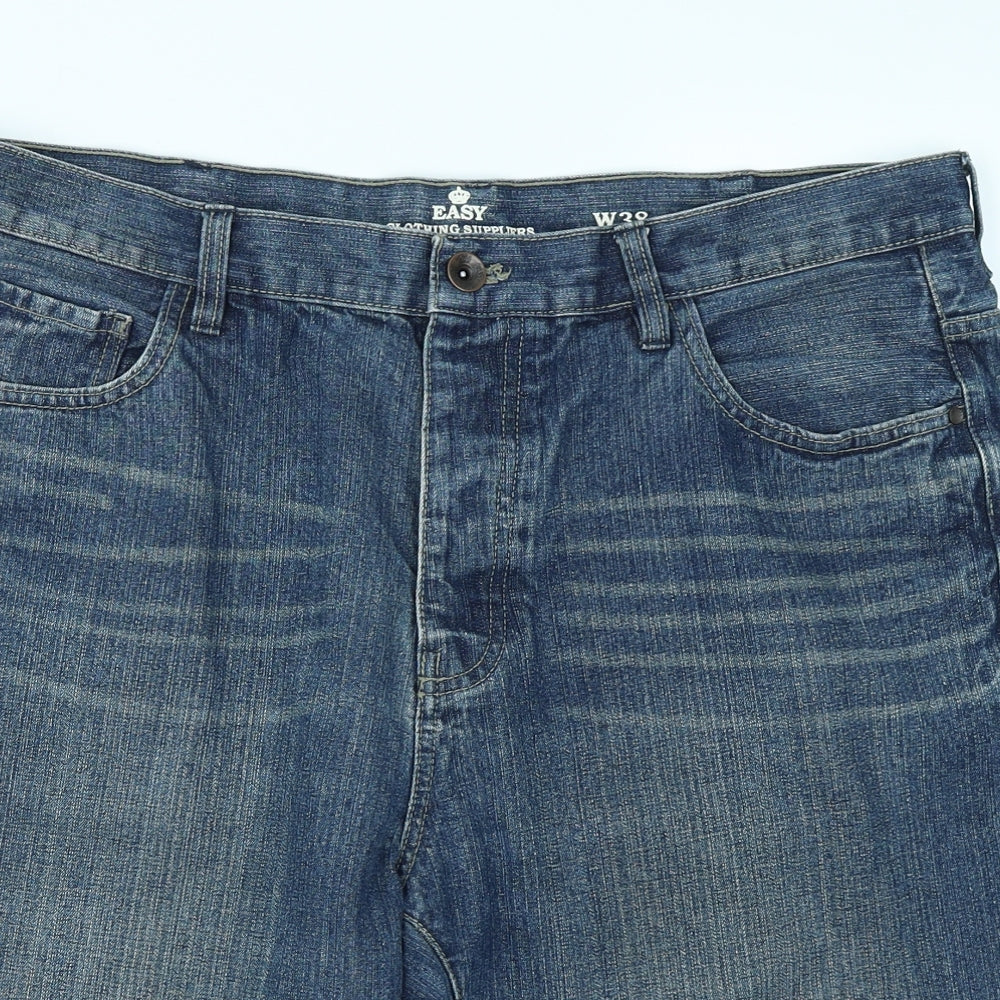 Easy Mens Blue  Denim Cargo Shorts Size 38 in