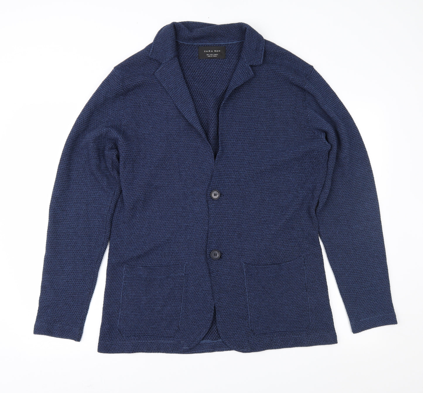 Zara Mens Blue  Knit Cardigan Jumper Size L