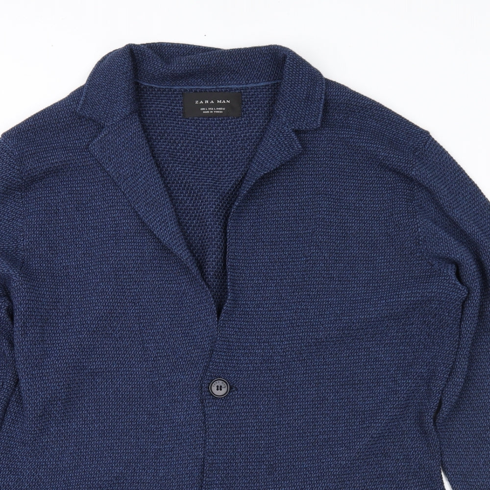 Zara Mens Blue  Knit Cardigan Jumper Size L
