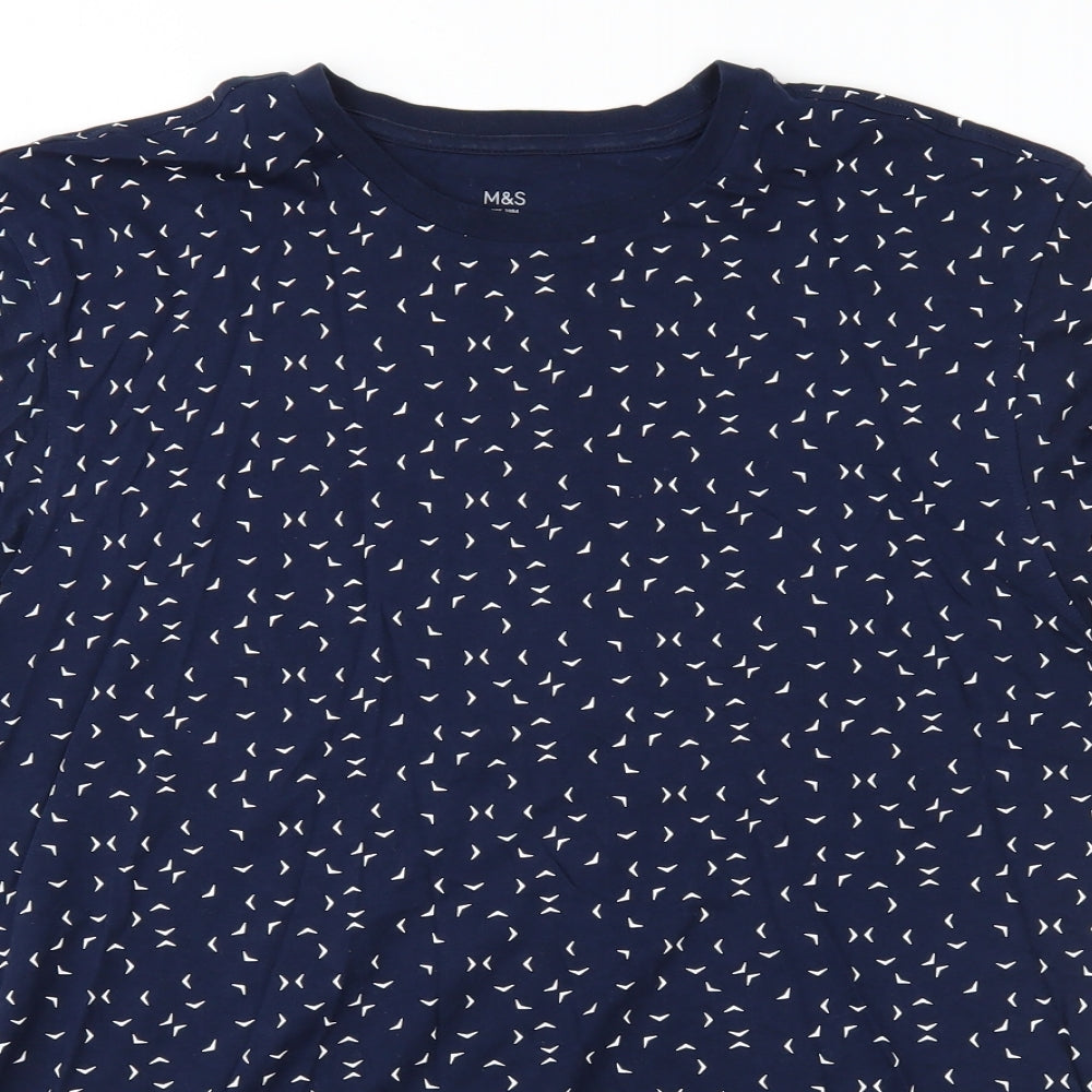 Marks and Spencer Mens Blue Geometric Jersey  T-Shirt Size M