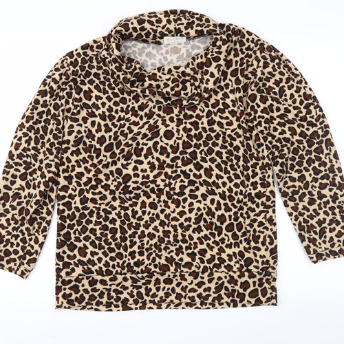 Annabelle Womens Brown Animal Print  Basic Blouse Size L