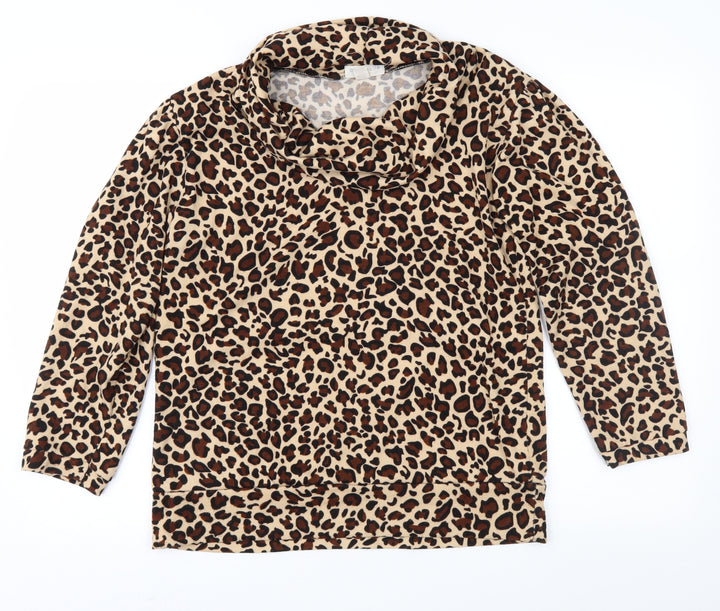 Annabelle Womens Brown Animal Print  Basic Blouse Size L
