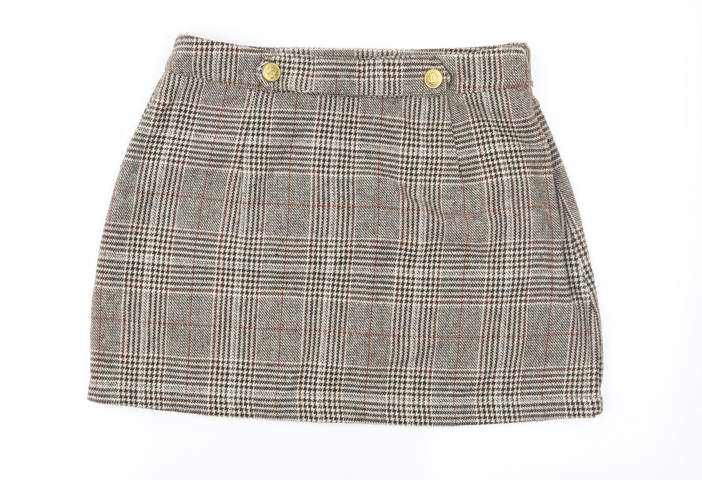 PRETTYLITTLETHING Womens Brown Plaid Tweed Mini Skirt Size 12