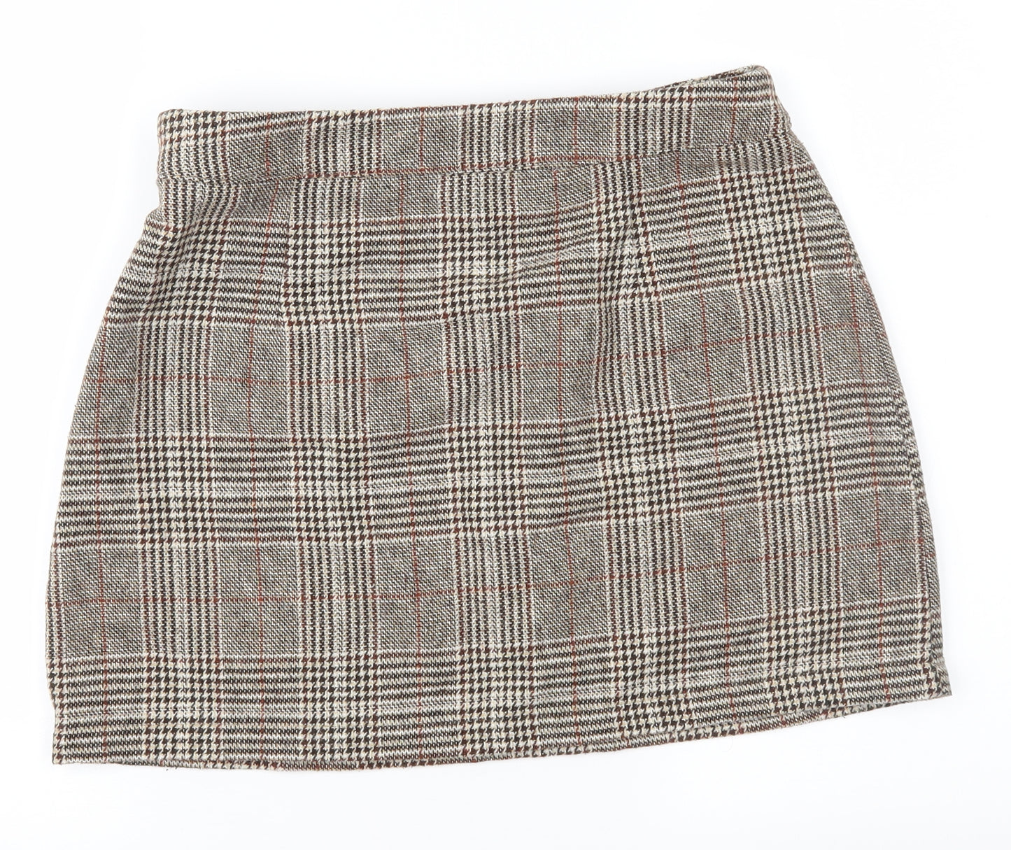 PRETTYLITTLETHING Womens Brown Plaid Tweed Mini Skirt Size 12