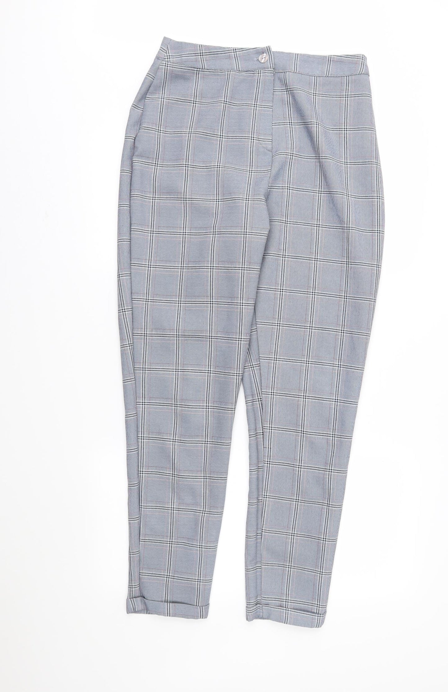 Boohoo Womens Grey Check  Trousers  Size 12 L28 in
