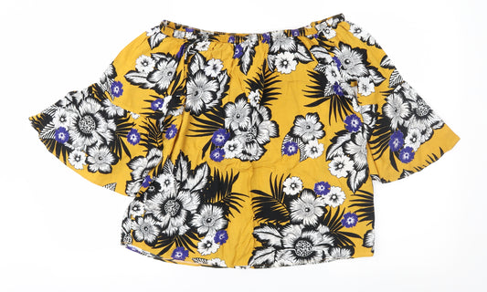 Front view of Papaya women’s yellow floral basic blouse, size UK 12