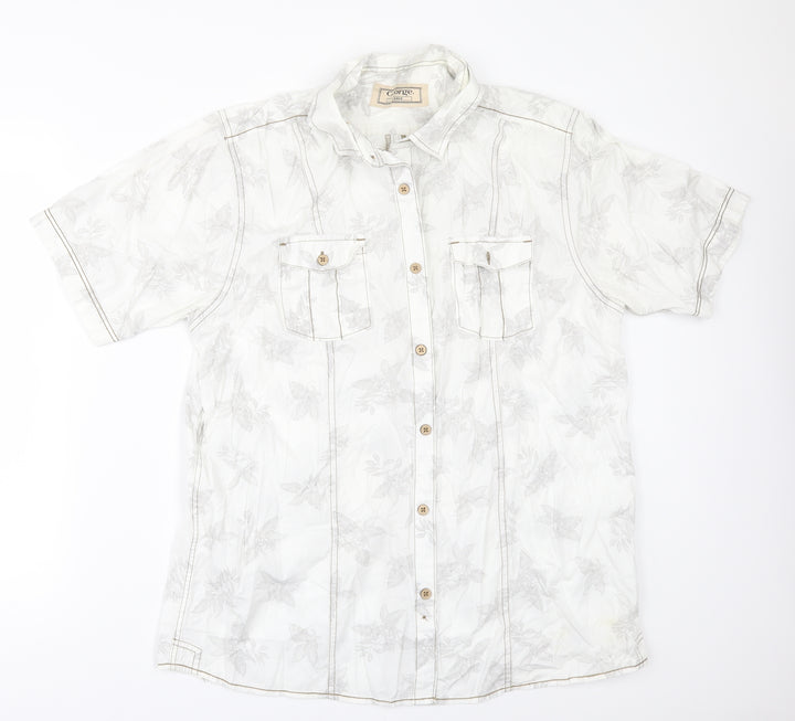 George Mens Beige Floral   Button-Up Size L
