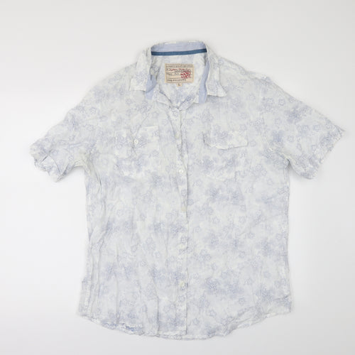Sand stone Mens White Floral   Button-Up Size L