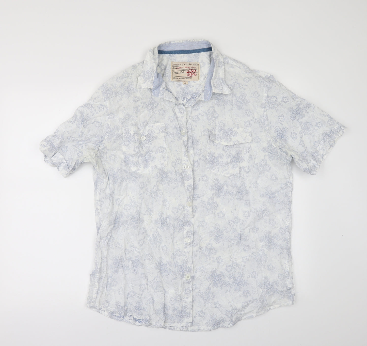 Sand stone Mens White Floral   Button-Up Size L