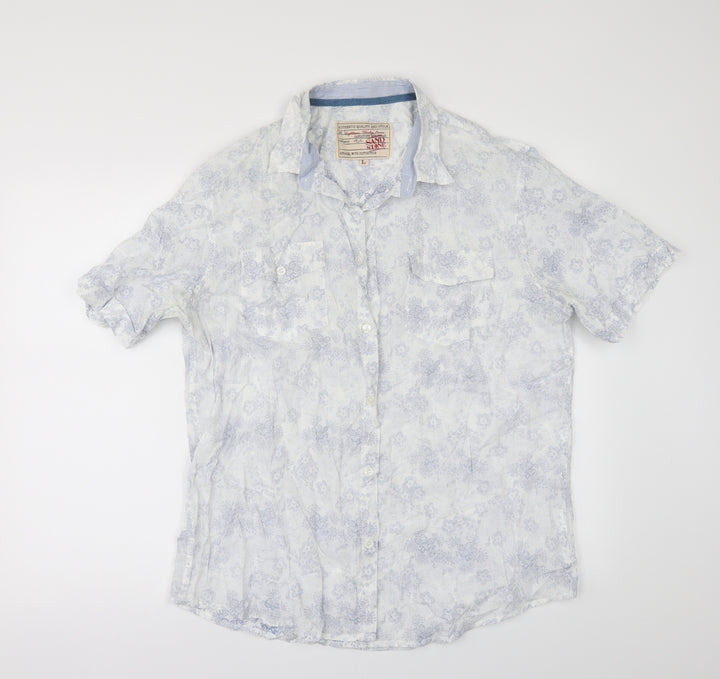 Sand stone Mens White Floral   Button-Up Size L