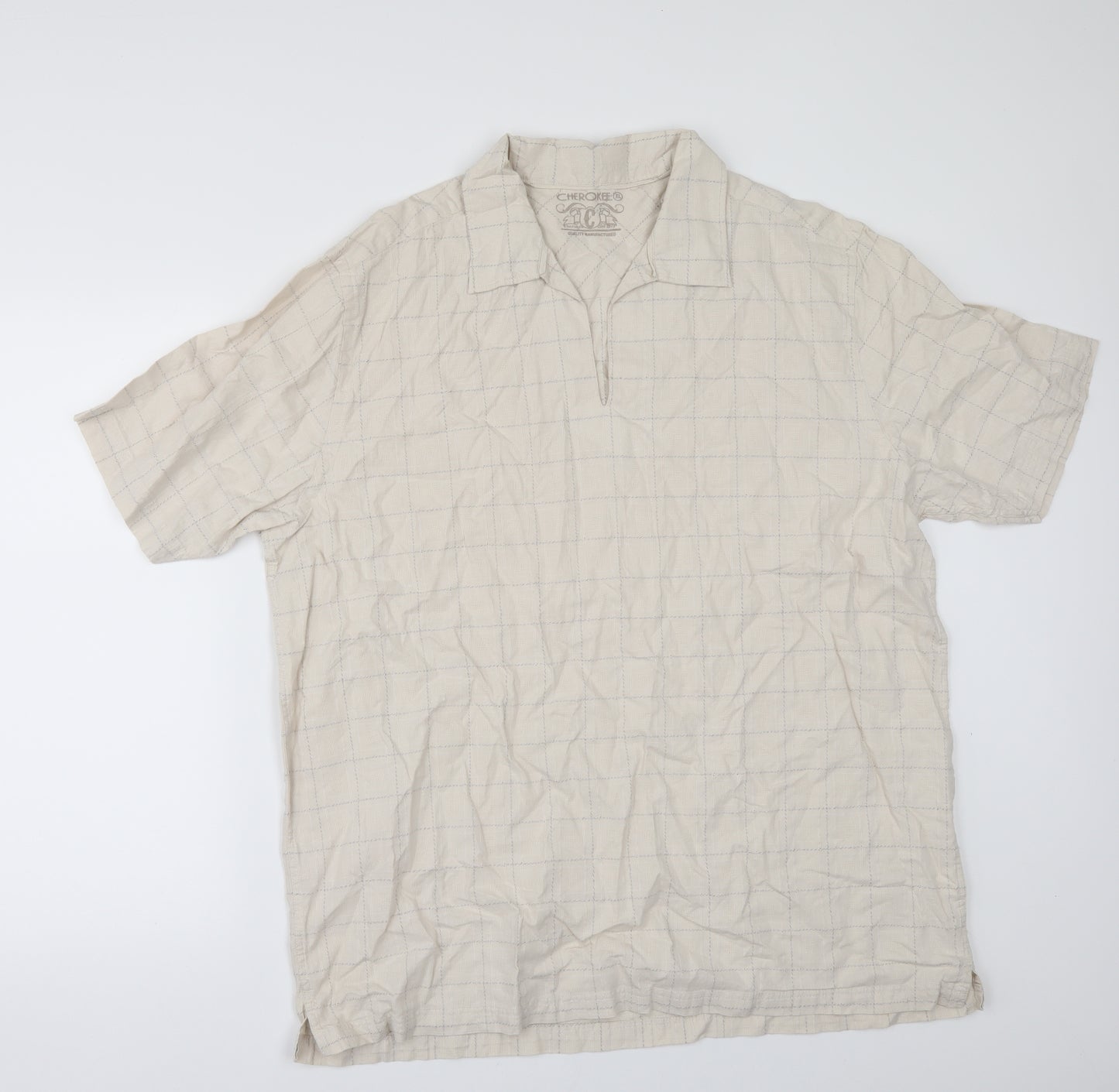 Cherokee Mens Beige Check   Button-Up Size XL