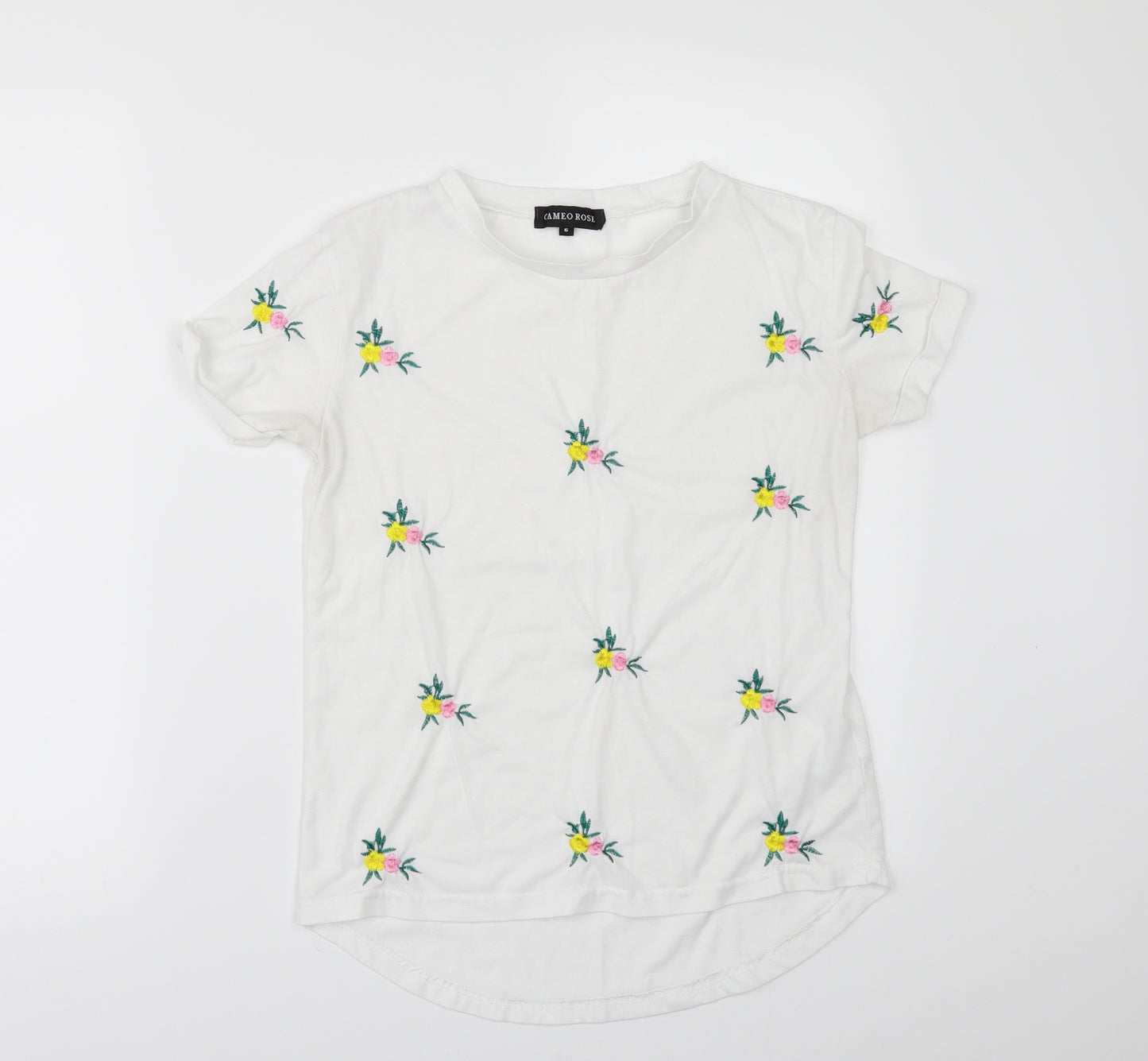 CAMEO ROSE Womens White Floral  Basic T-Shirt Size 6
