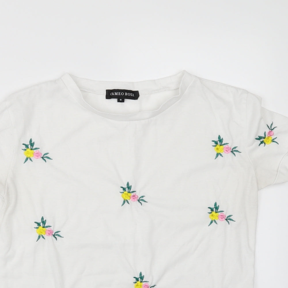 CAMEO ROSE Womens White Floral  Basic T-Shirt Size 6