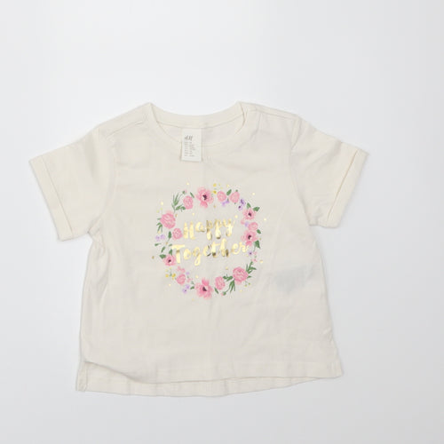 H&M Girls Ivory   Basic T-Shirt Size 3-6 Months  - HAPPY TOGETHER