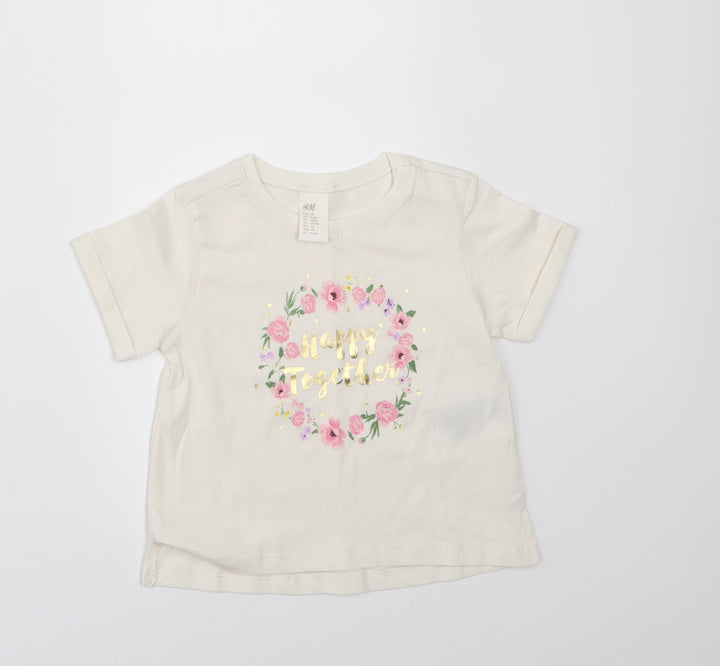 H&M Girls Ivory   Basic T-Shirt Size 3-6 Months  - HAPPY TOGETHER