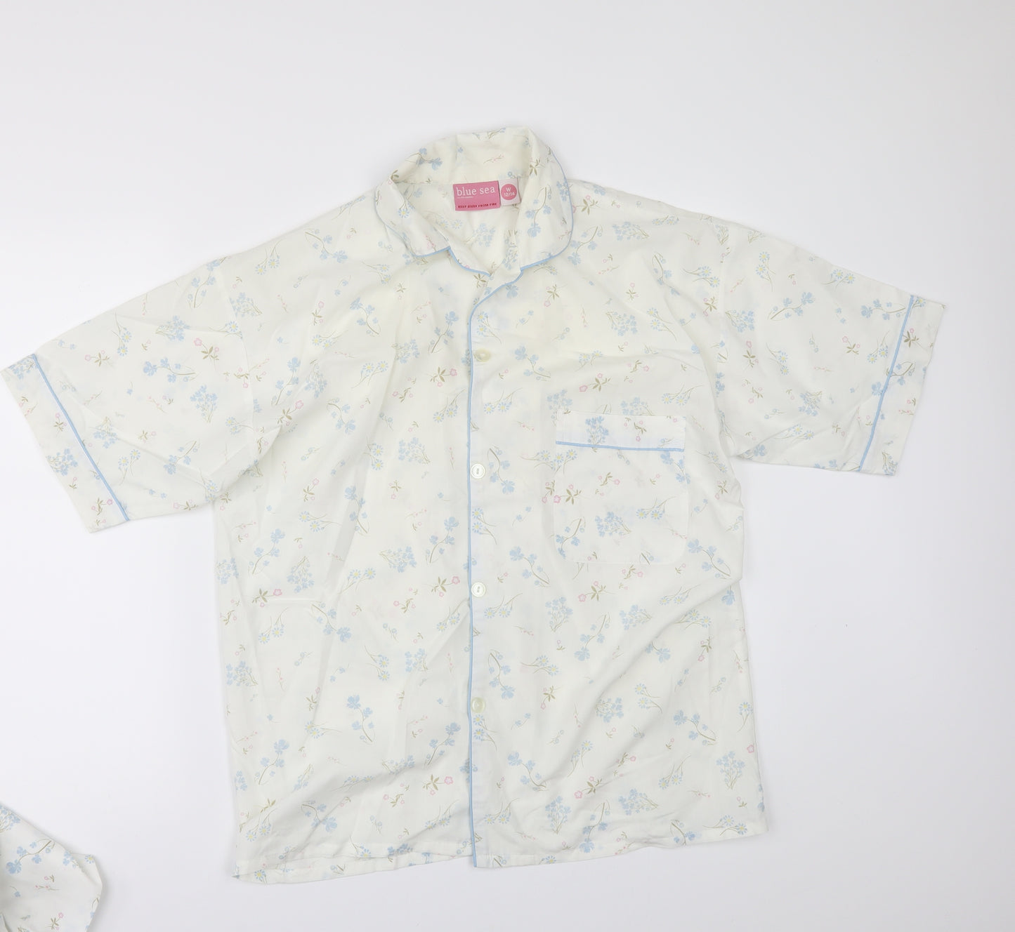 BLUE SEA Womens White Floral  Top Pyjama Set Size 14