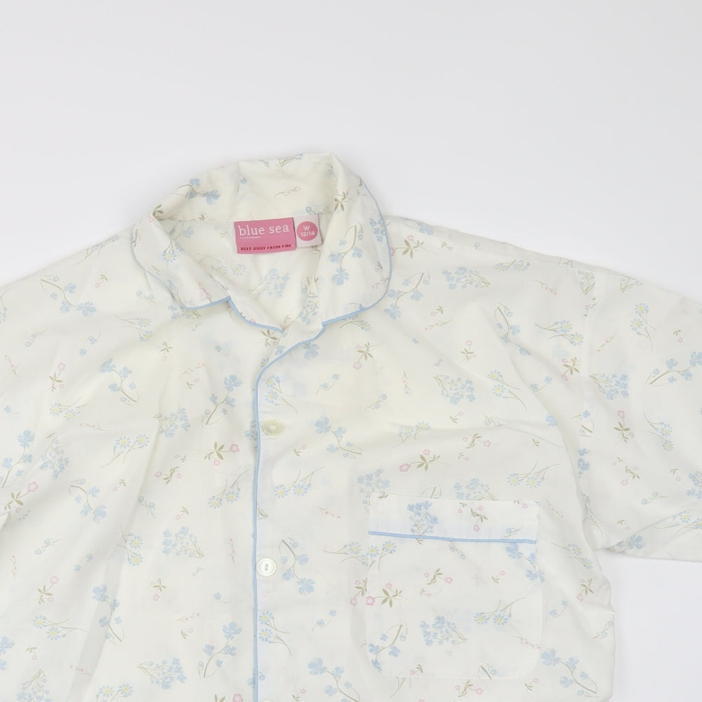 BLUE SEA Womens White Floral  Top Pyjama Set Size 14