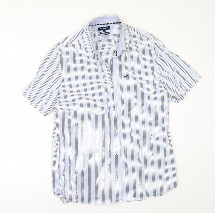 Wolsey Mens Black Striped Button-Up Size L