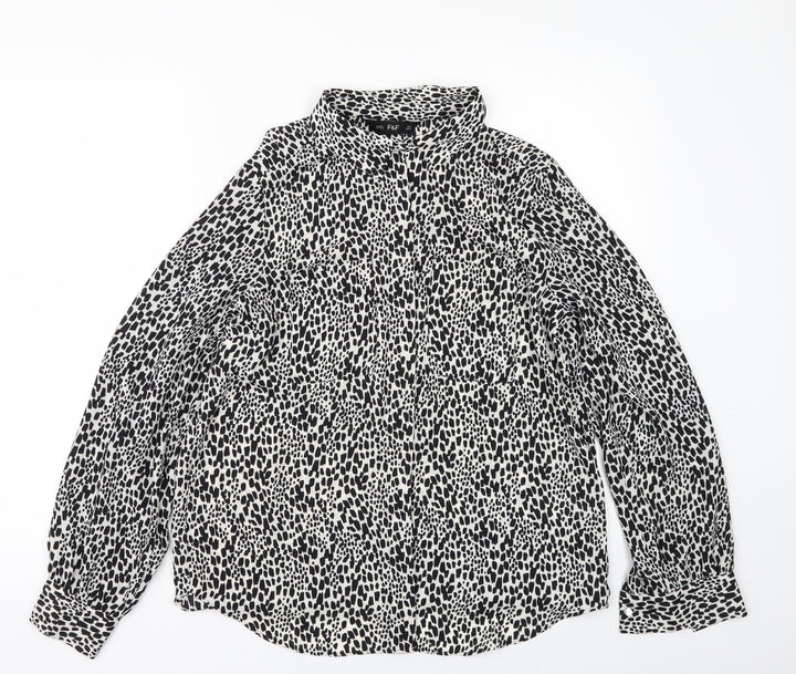 F&F Womens White Animal Print Tunic Button-Up Size 8