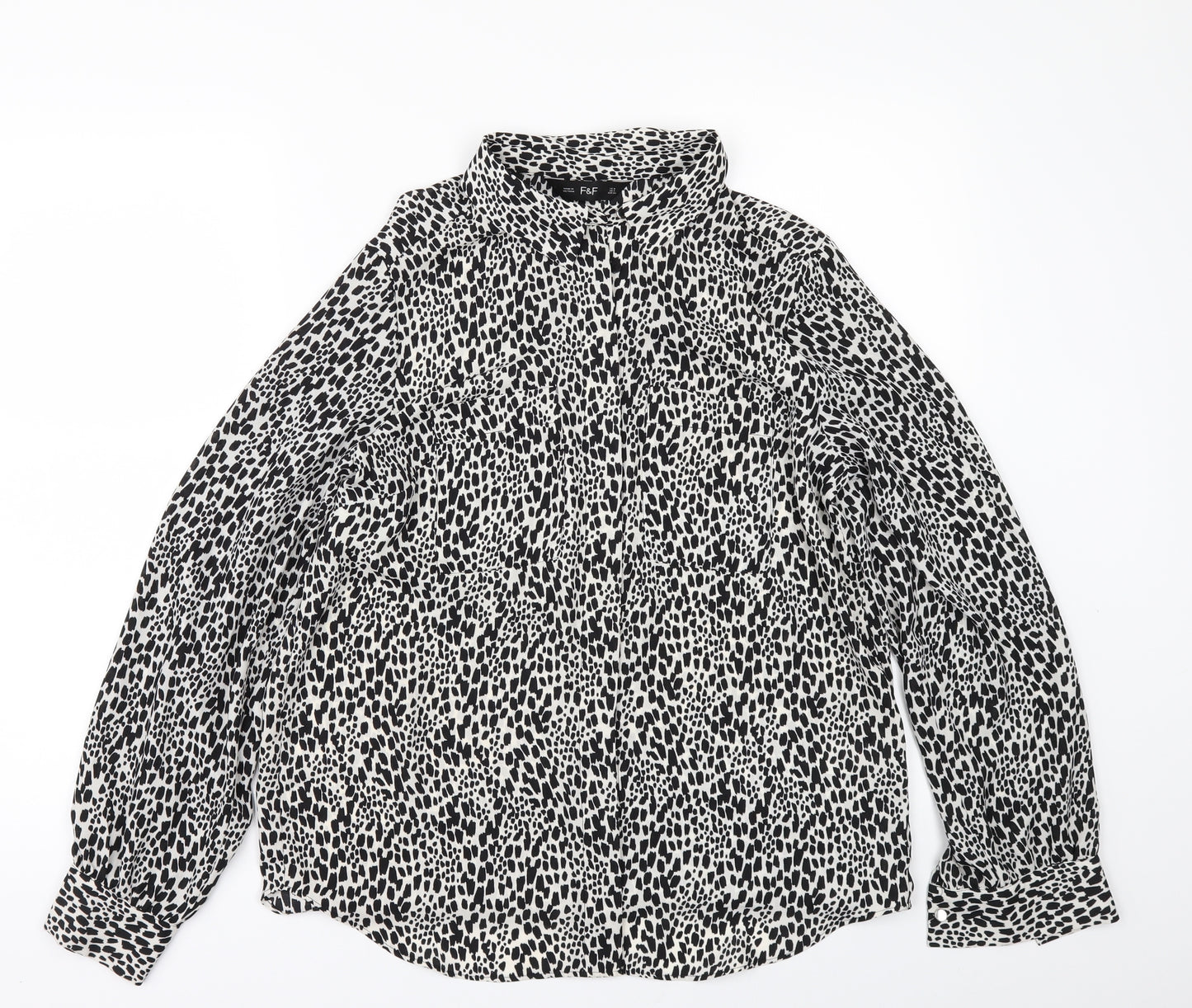F&F Womens White Animal Print  Tunic Button-Up Size 8