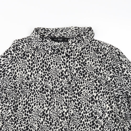F&F Womens White Animal Print  Tunic Button-Up Size 8