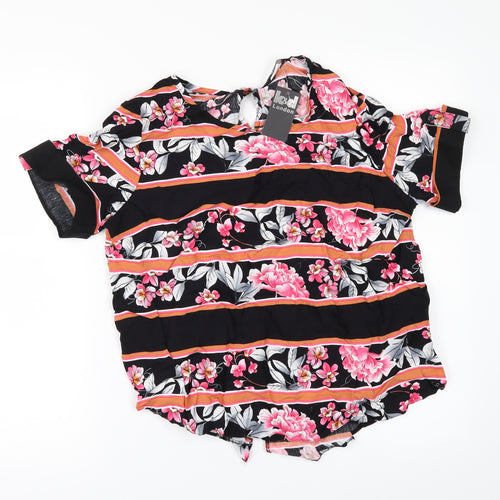 K&D London Womens Black Floral  Basic Blouse Size 14