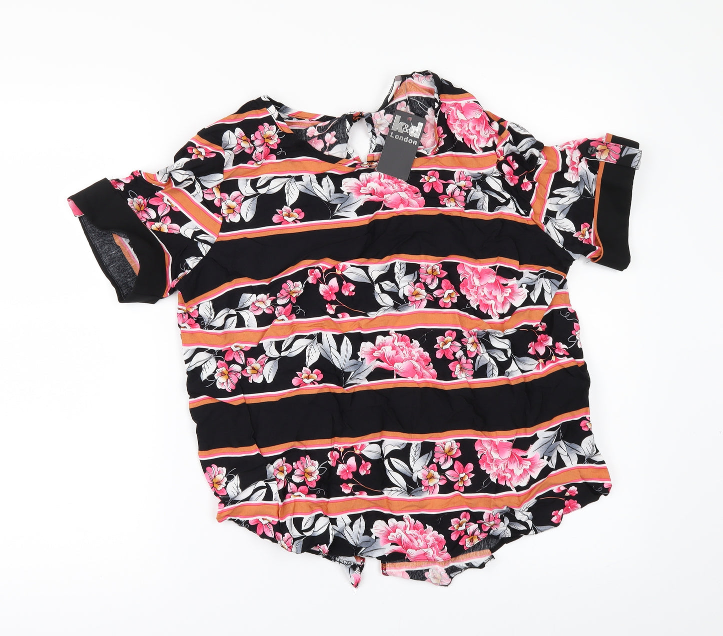 K&D London Womens Black Floral  Basic Blouse Size 14