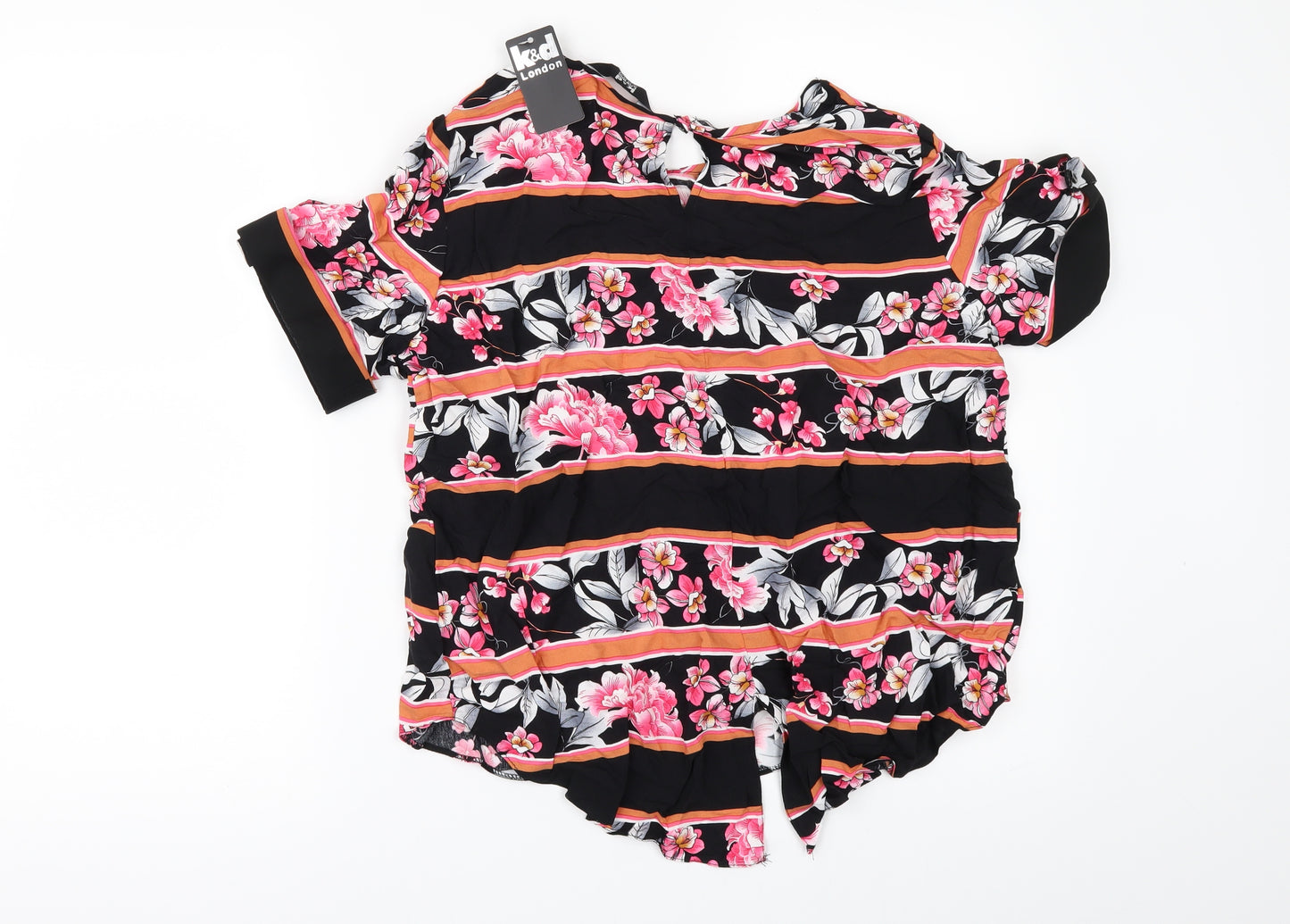 K&D London Womens Black Floral  Basic Blouse Size 14