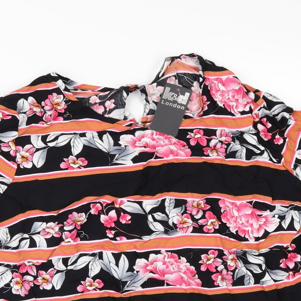 K&D London Womens Black Floral  Basic Blouse Size 14