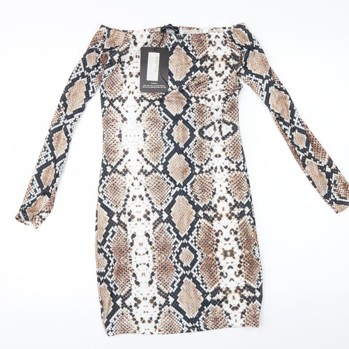 PRETTYLITTLETHING Womens Brown Animal Print  Bodycon  Size 10