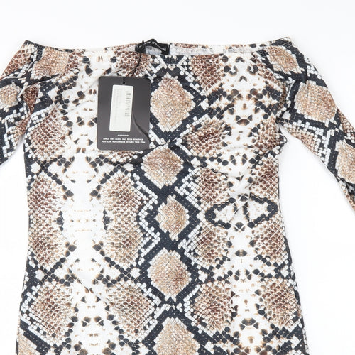 PRETTYLITTLETHING Womens Brown Animal Print  Bodycon  Size 10