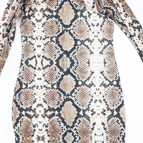 PRETTYLITTLETHING Womens Brown Animal Print  Bodycon  Size 10