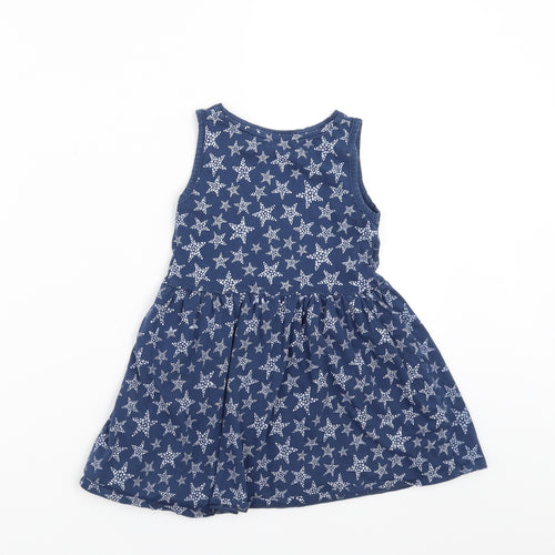 F&F Girls Blue Geometric  Fit & Flare  Size 3-4 Years  - star