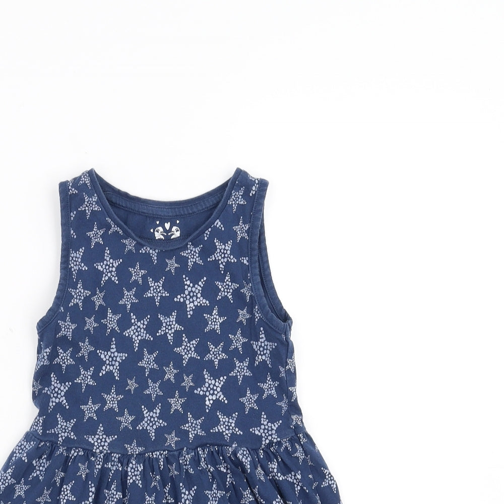 F&F Girls Blue Geometric  Fit & Flare  Size 3-4 Years  - star