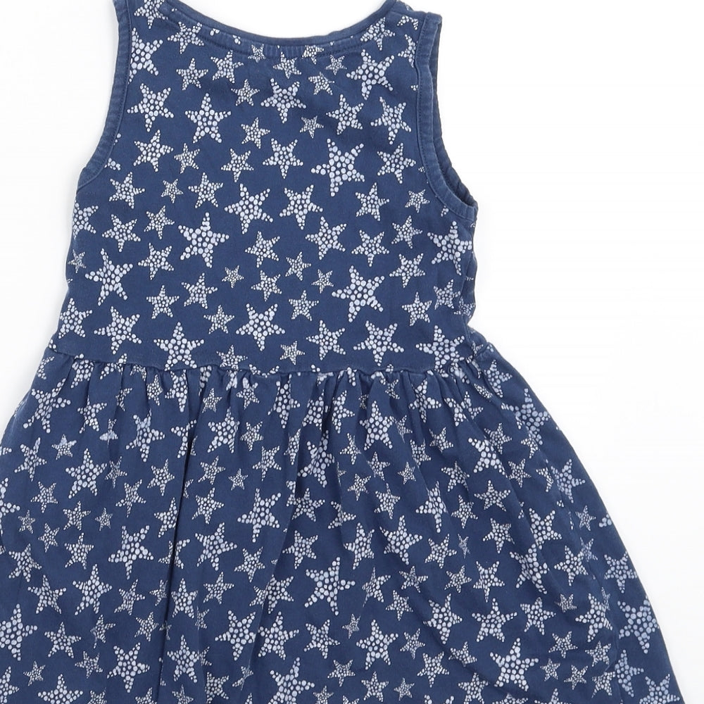F&F Girls Blue Geometric  Fit & Flare  Size 3-4 Years  - star