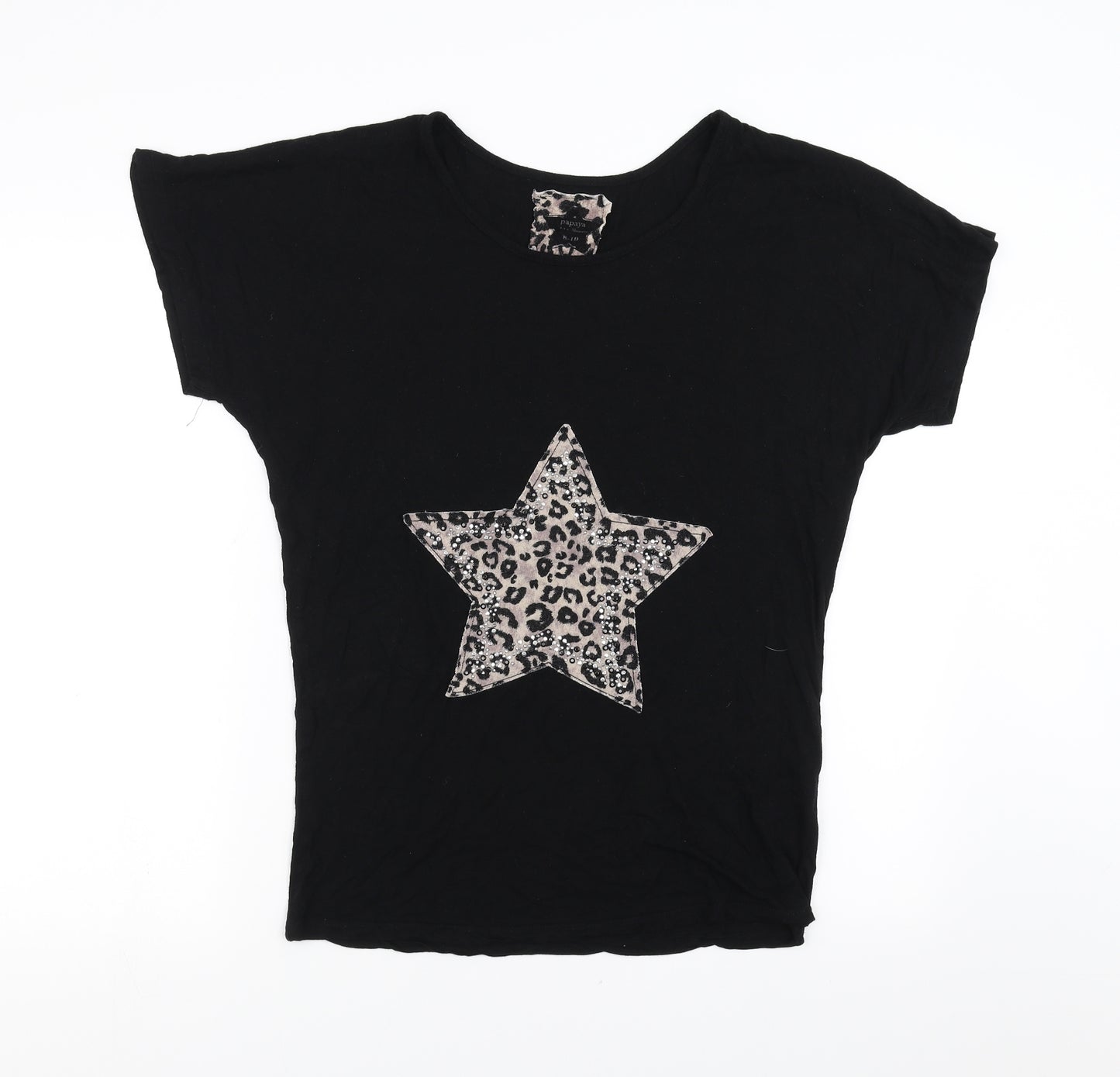 Papaya Womens Black   Basic T-Shirt Size 8  - star