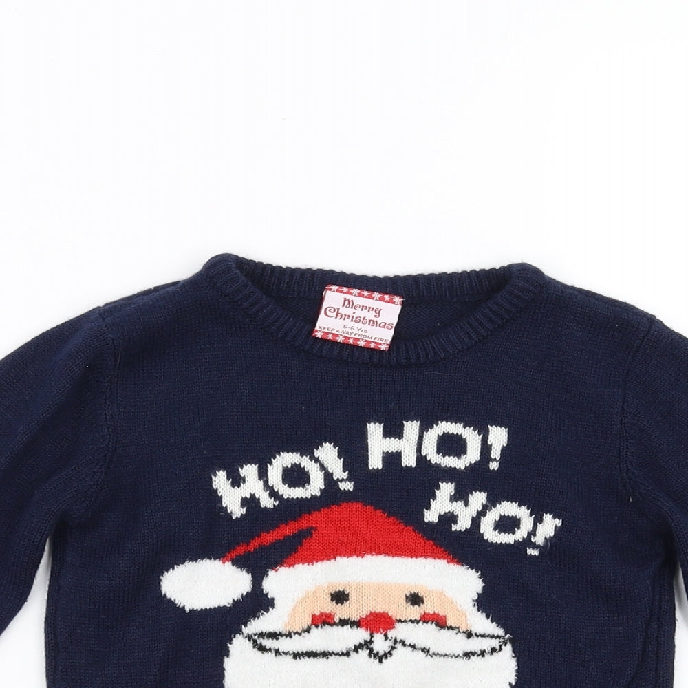 Preworn Boys Blue   Pullover Jumper Size 5-6 Years  - Christmas  Jumper