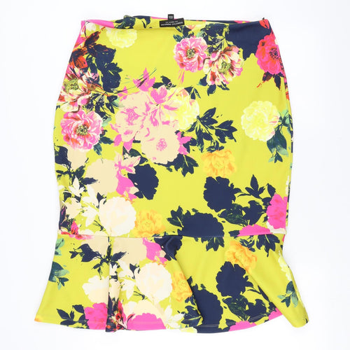 Dorothy Perkins Womens Yellow Floral  Trumpet Skirt Size 18