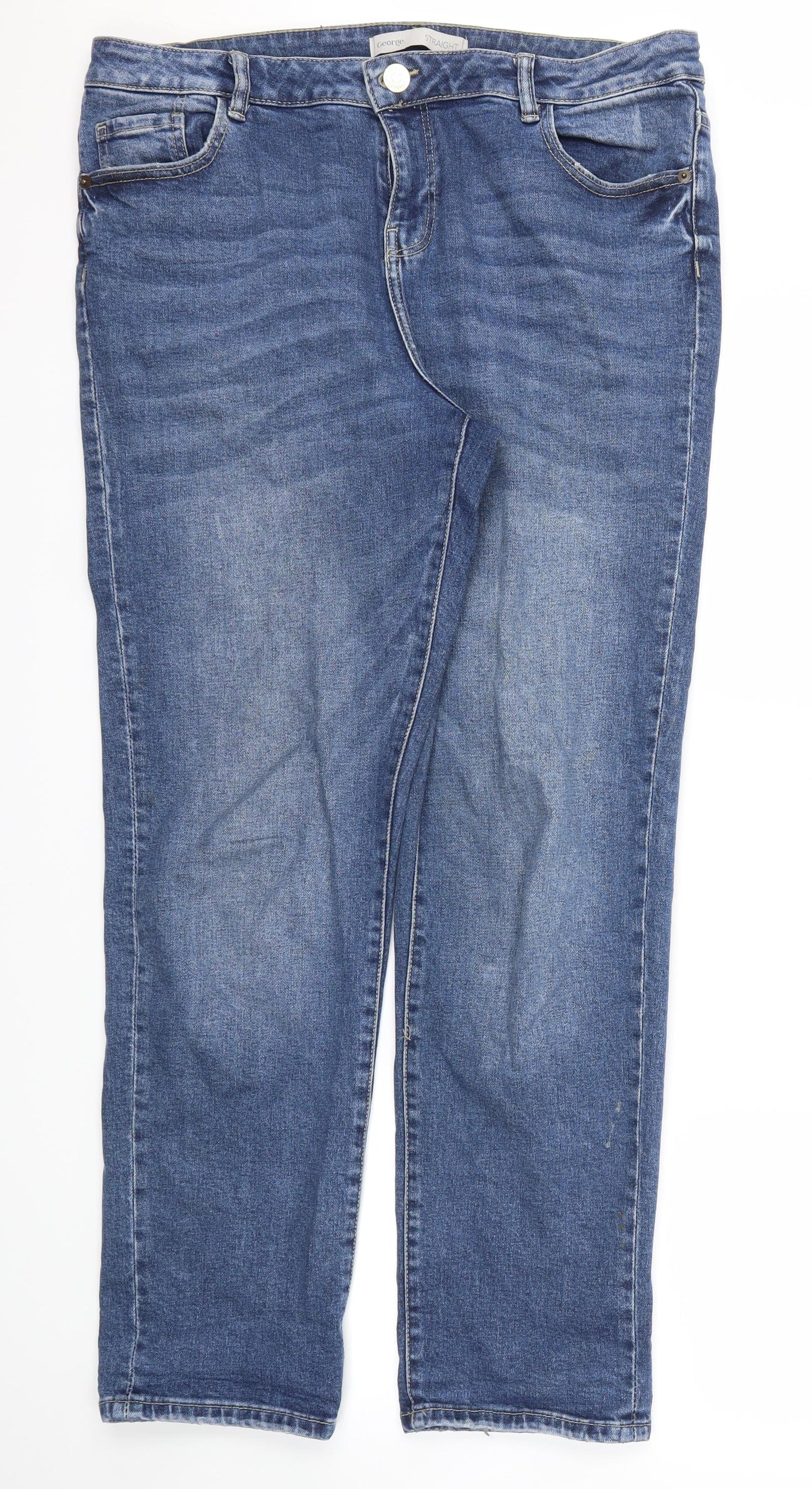 George Womens Blue Houndstooth  Straight Jeans Size 16 L30 in
