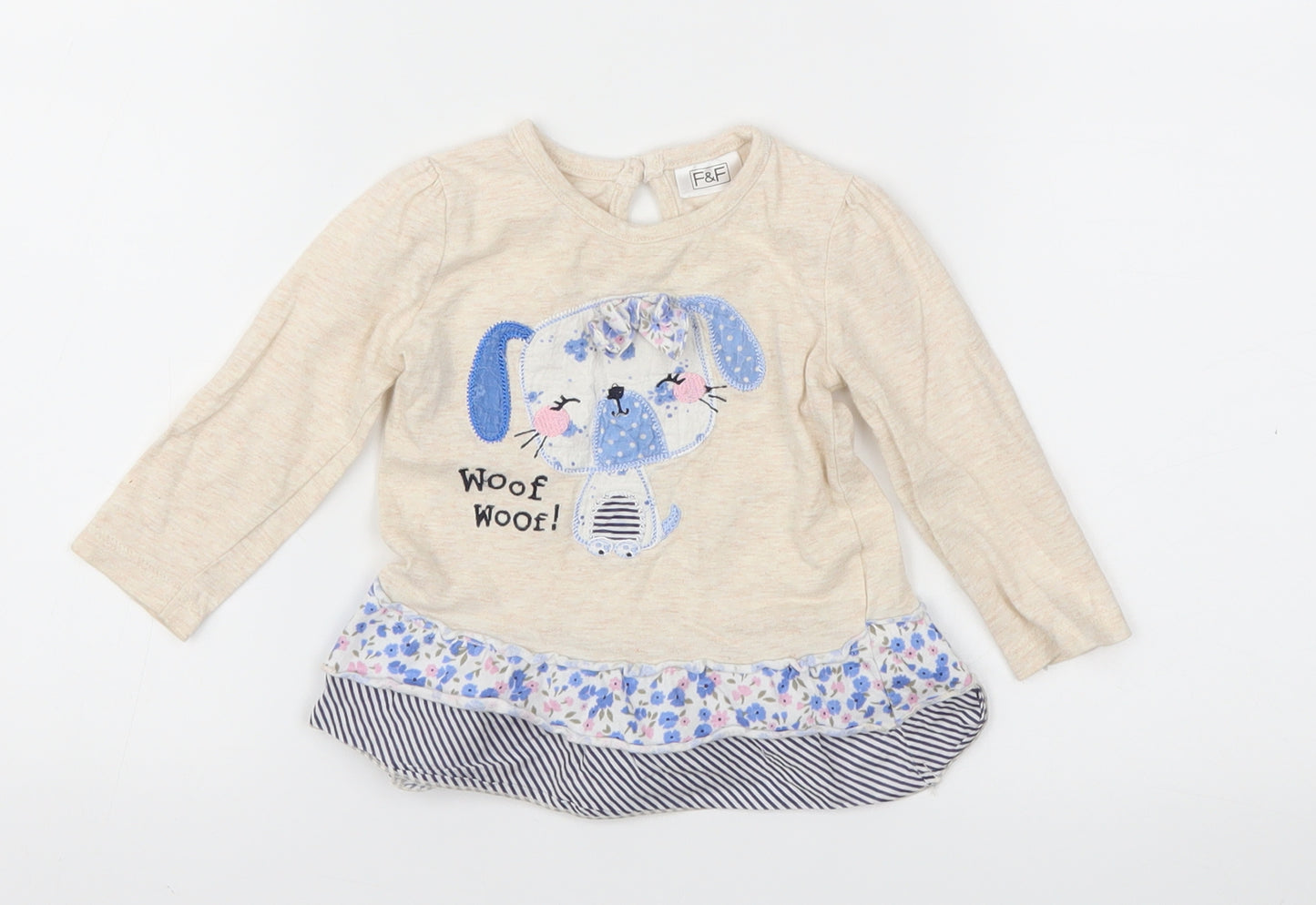 F&F  Ivory Animal Print  Basic T-Shirt Size 0-3 Months