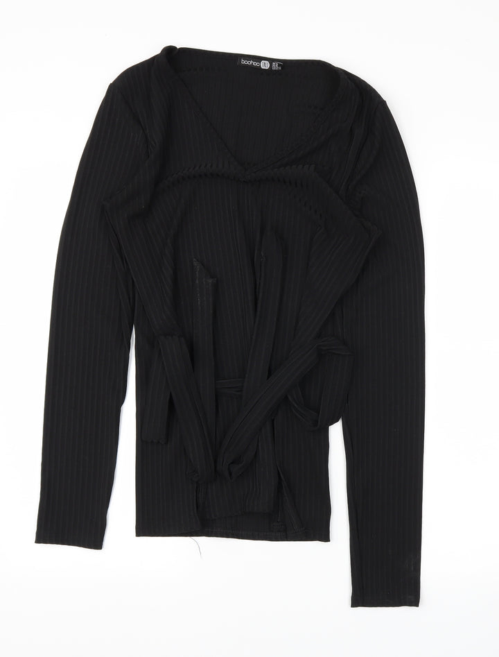 Boohoo Womens Black Houndstooth  Basic T-Shirt Size 14