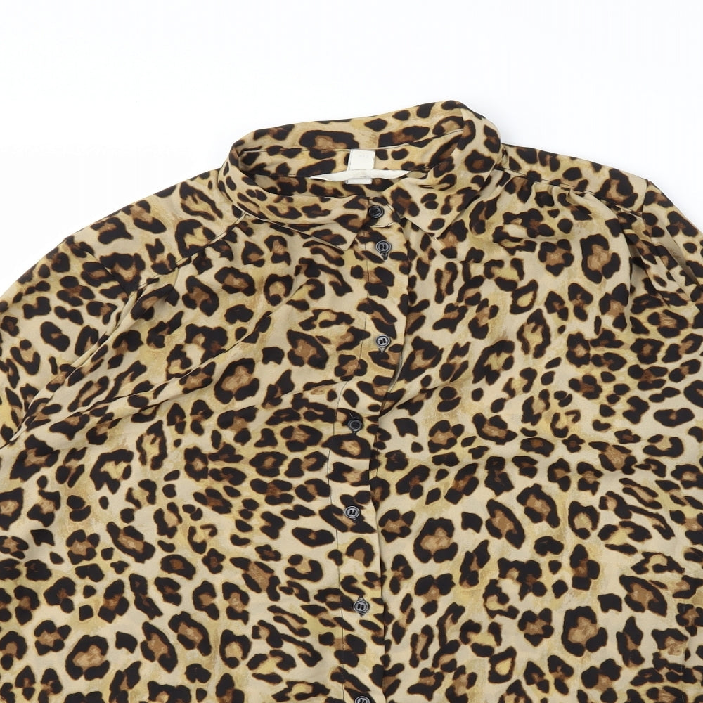 H&M Womens Brown Animal Print  Basic Blouse Size 8