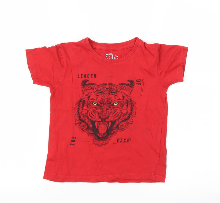 Pep &Co Boys Red Animal Print  Basic T-Shirt Size 6-7 Years